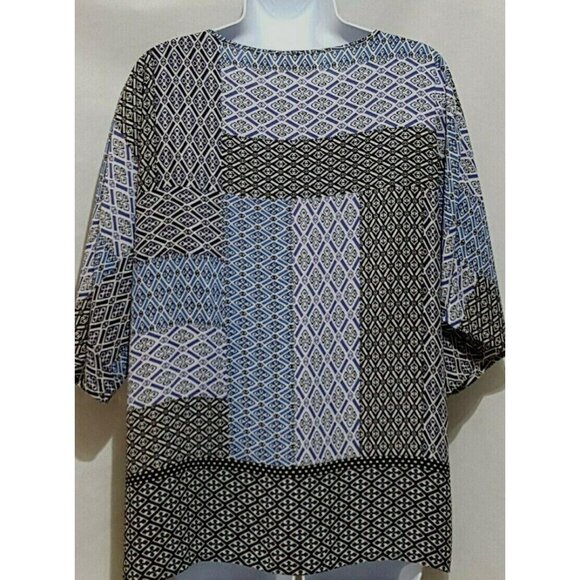 Chico's Size 1 US Small 8-10 Women's Blouse Short Sleeve Blue Lightweight Festiv - Picture 4 of 8